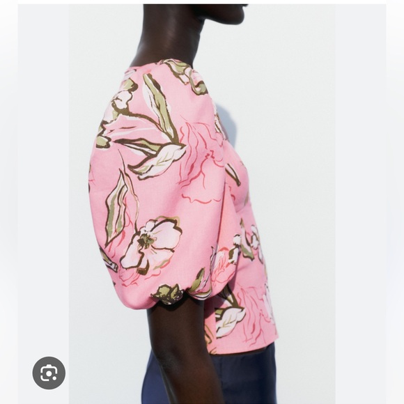 ZARA LINEN BLEND PRINTED TOP - Picture 4 of 7
